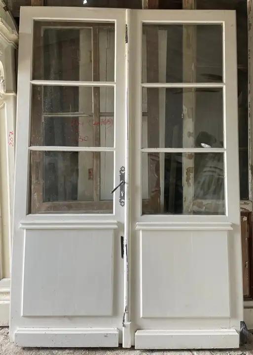 Portes double vitrées, copie d'ancienne en bois exotique et verre épais