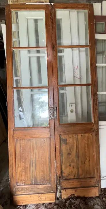 Portes double vitrées, copie d'ancienne en bois exotique et verre épais