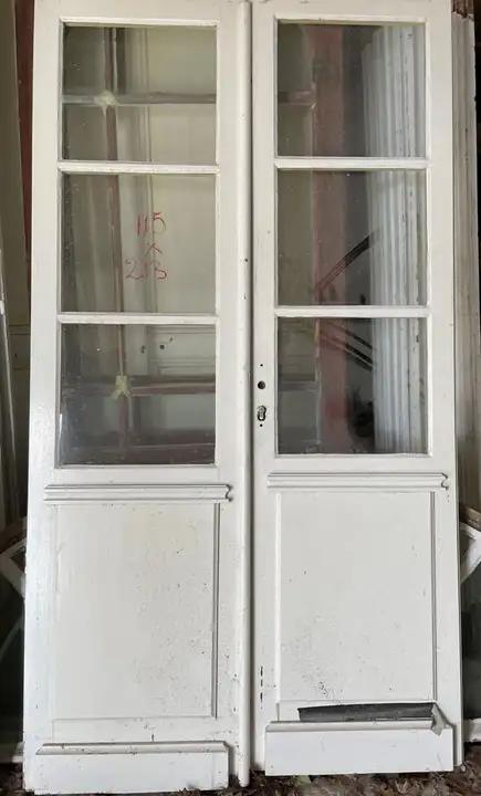 Portes double vitrées, copie d'ancienne en bois exotique et verre épais
