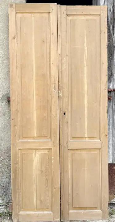 Paire de portes de communication en sapin décapées