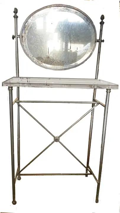 Ancienne table de toilette ou maquillage en fer chromé et son miroir oval